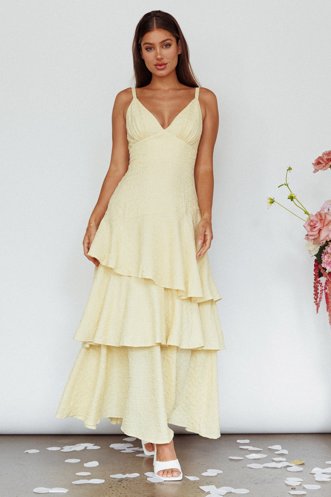 New Vibes Layered Hem Maxi Dress Lemon by Selfie Leslie