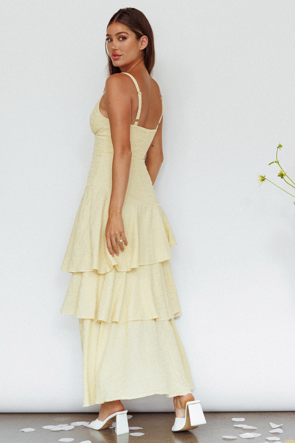 New Vibes Layered Hem Maxi Dress Lemon by Selfie Leslie