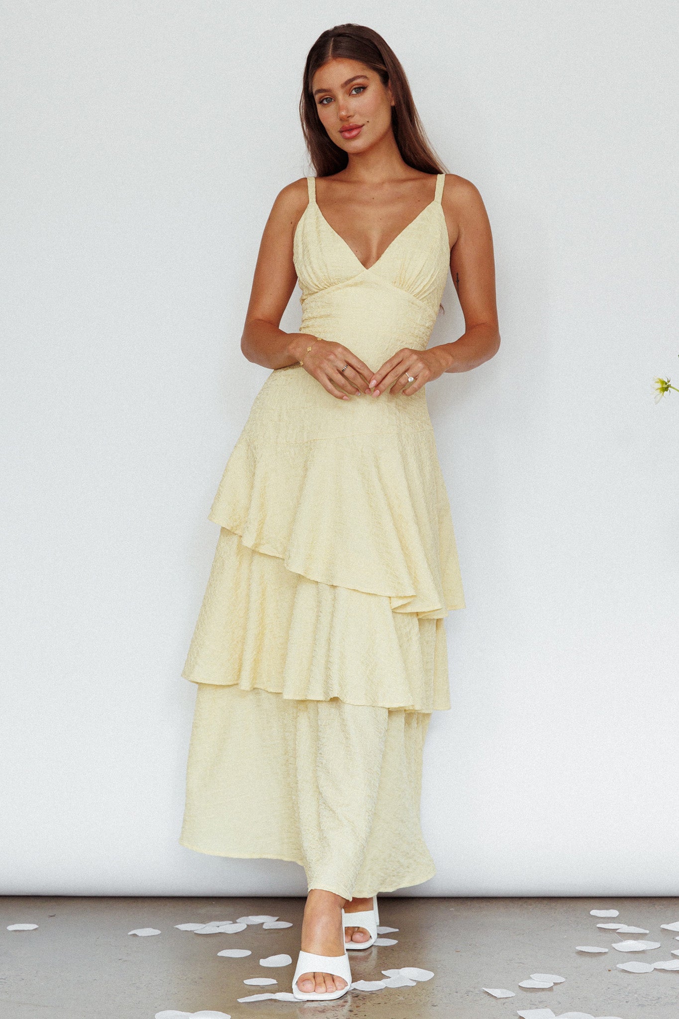 New Vibes Layered Hem Maxi Dress Lemon by Selfie Leslie