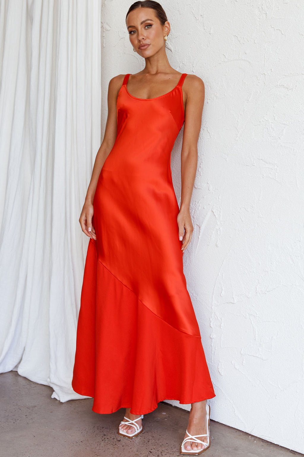 Front Row Scoop Neck Midi Dress Tangerine by Selfie Leslie