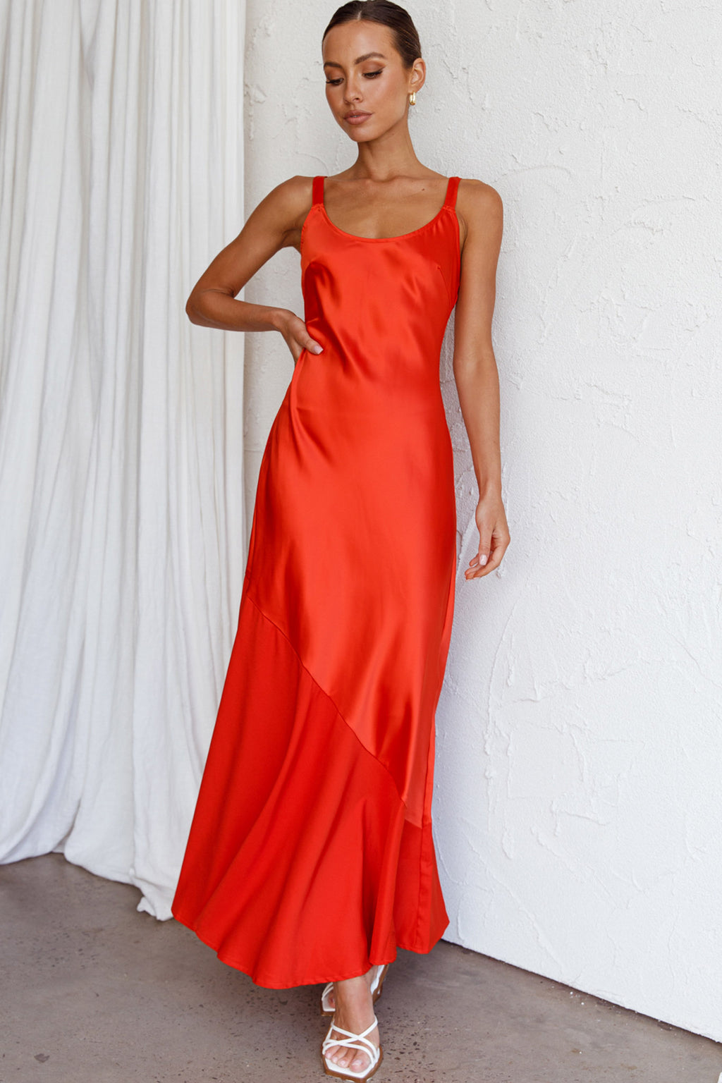 Front Row Scoop Neck Midi Dress Tangerine by Selfie Leslie