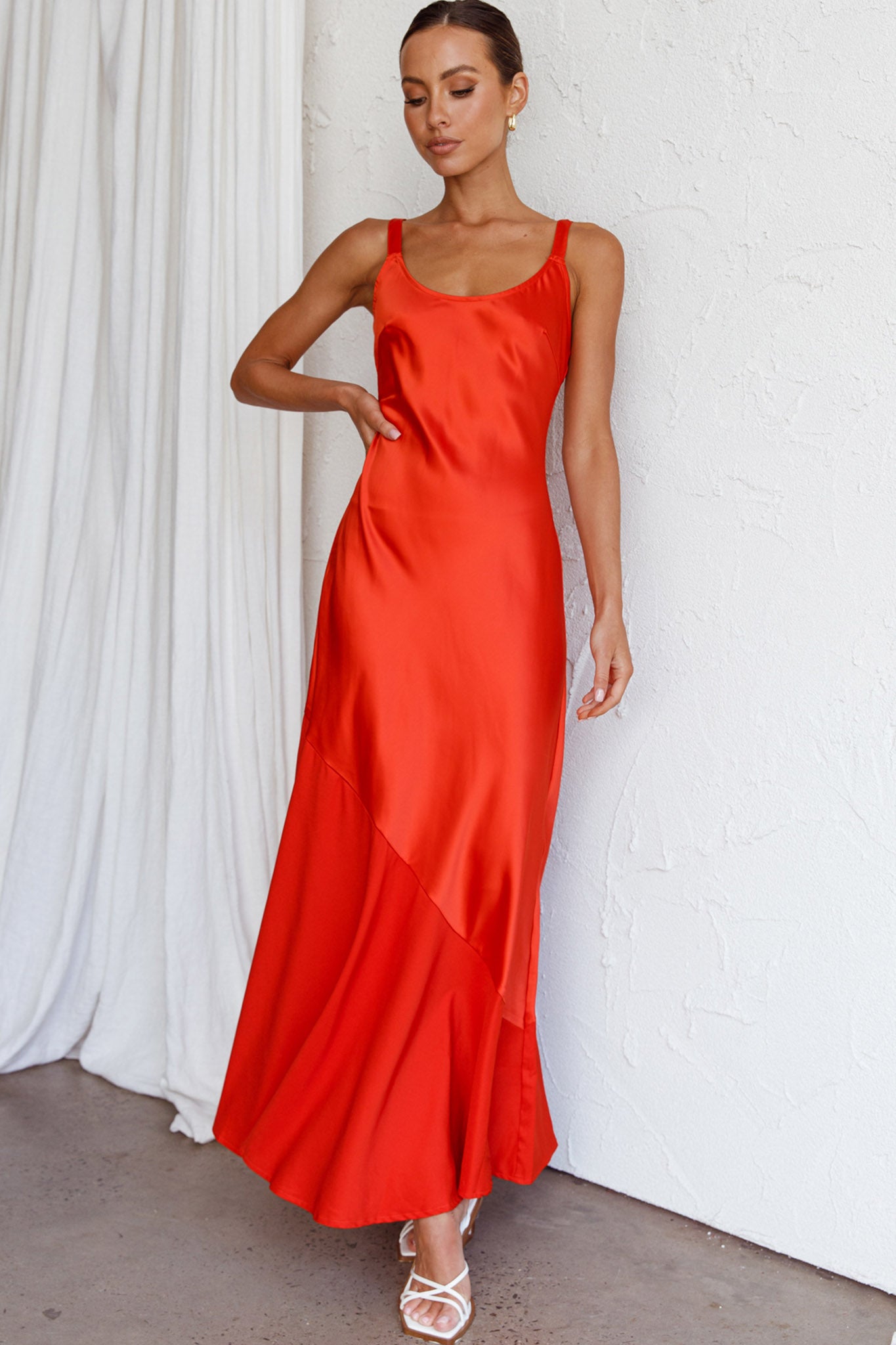 Front Row Scoop Neck Midi Dress Tangerine by Selfie Leslie