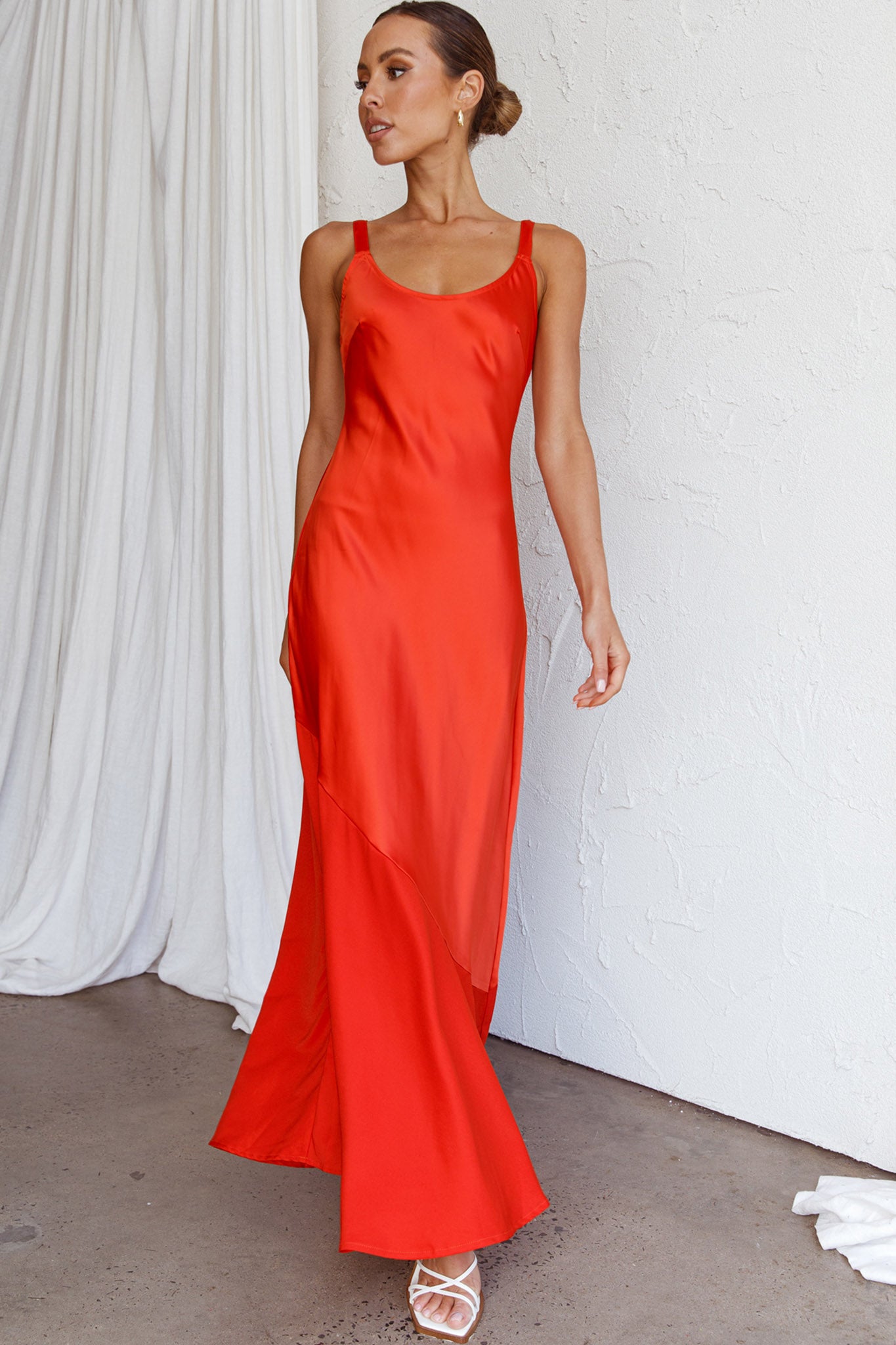 Front Row Scoop Neck Midi Dress Tangerine by Selfie Leslie