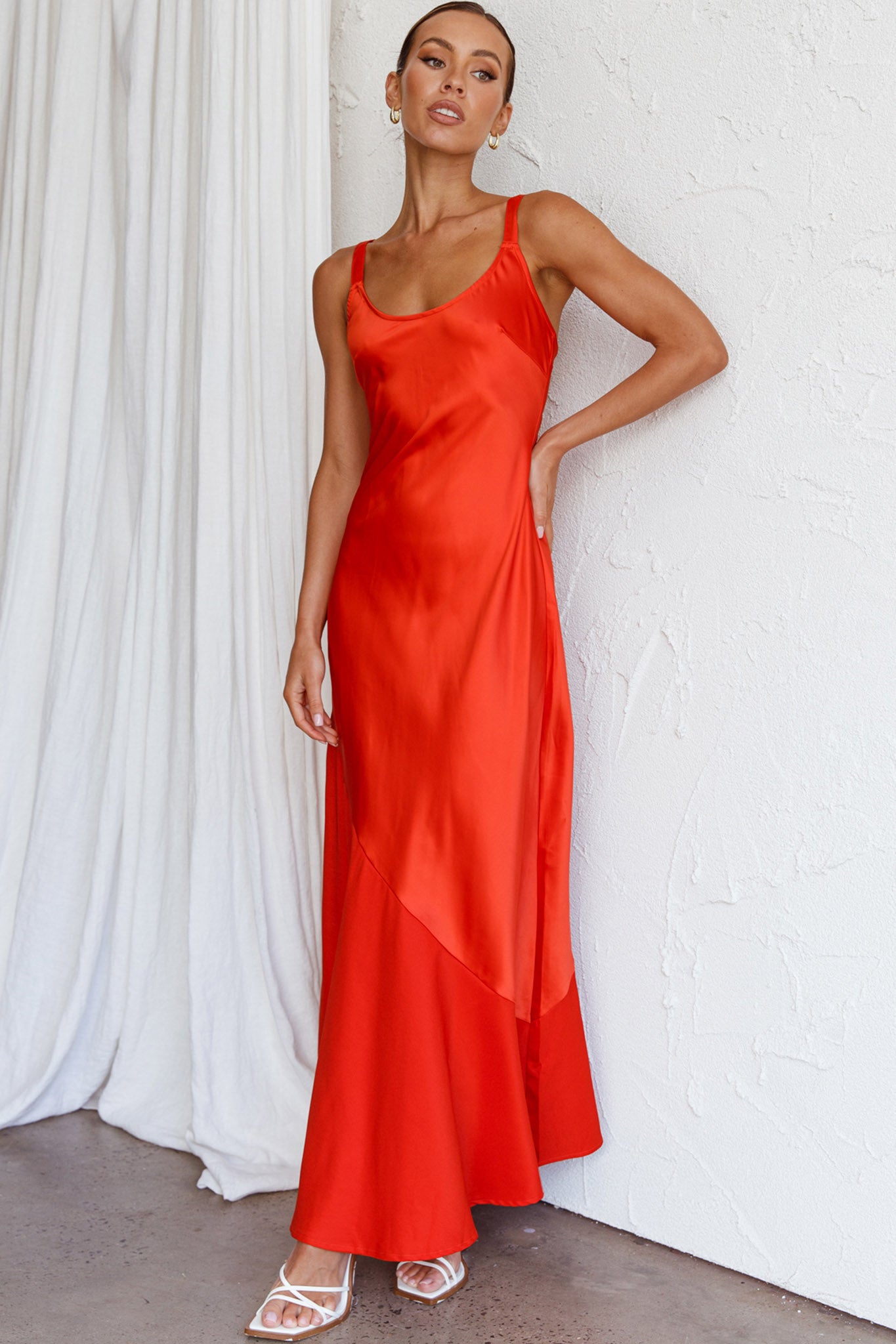 Front Row Scoop Neck Midi Dress Tangerine by Selfie Leslie