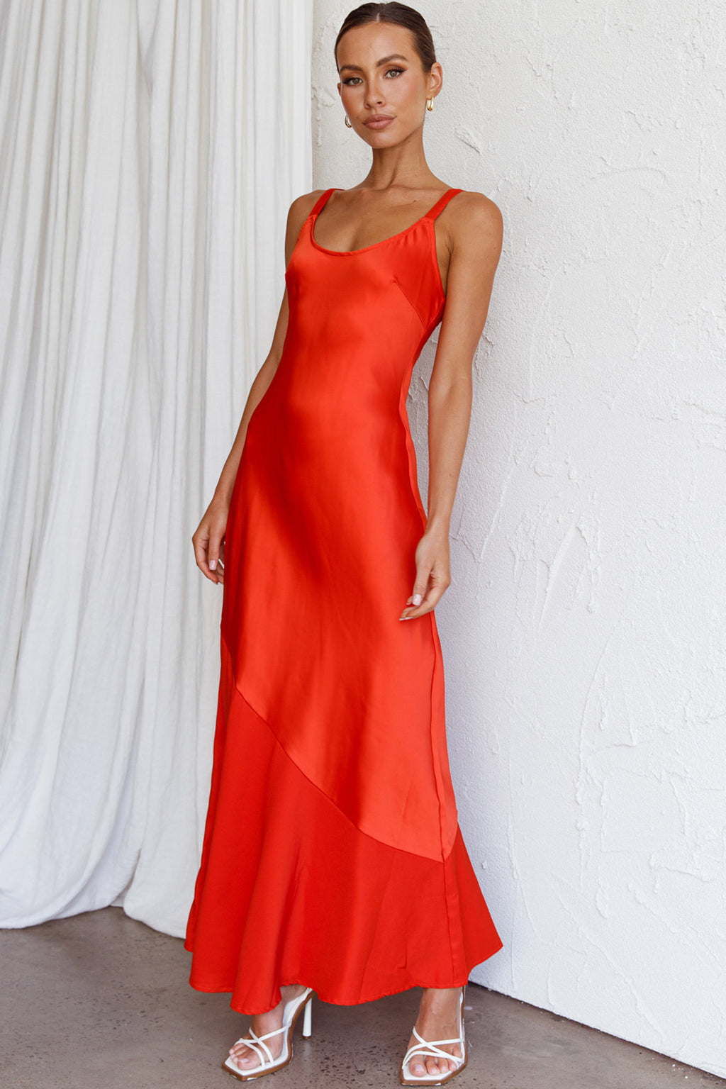 Front Row Scoop Neck Midi Dress Tangerine by Selfie Leslie
