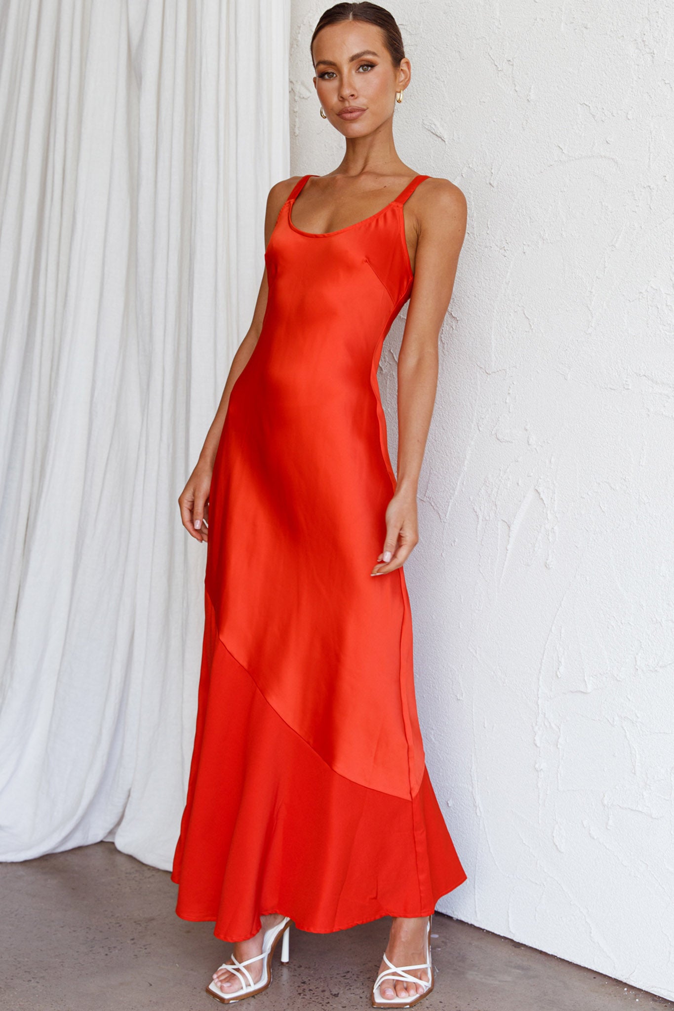 Front Row Scoop Neck Midi Dress Tangerine by Selfie Leslie
