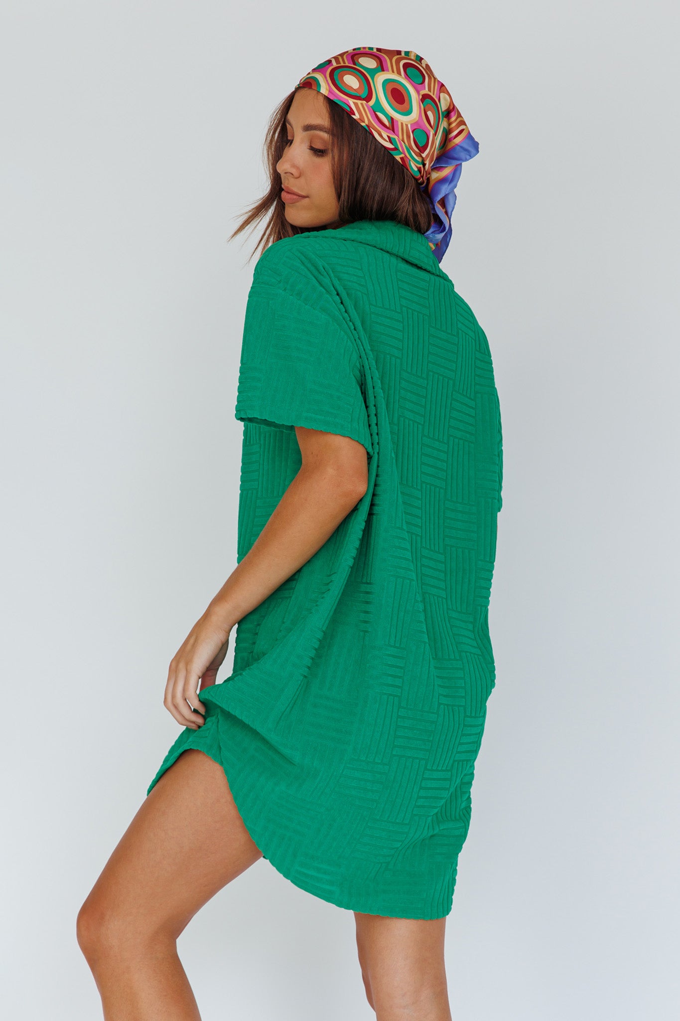 Sun Time Textured Shirt Dress Green by Selfie Leslie
