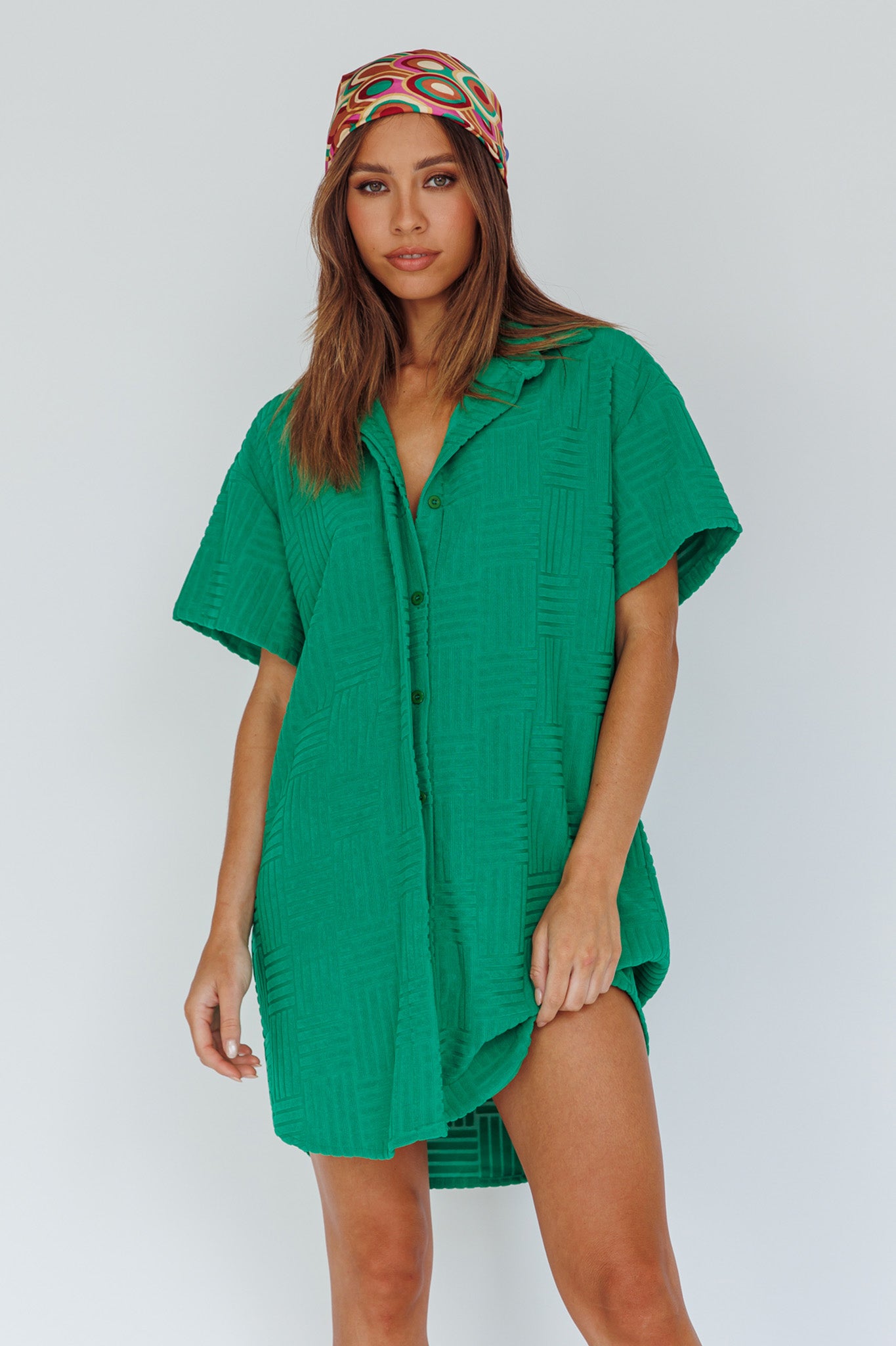 Sun Time Textured Shirt Dress Green by Selfie Leslie