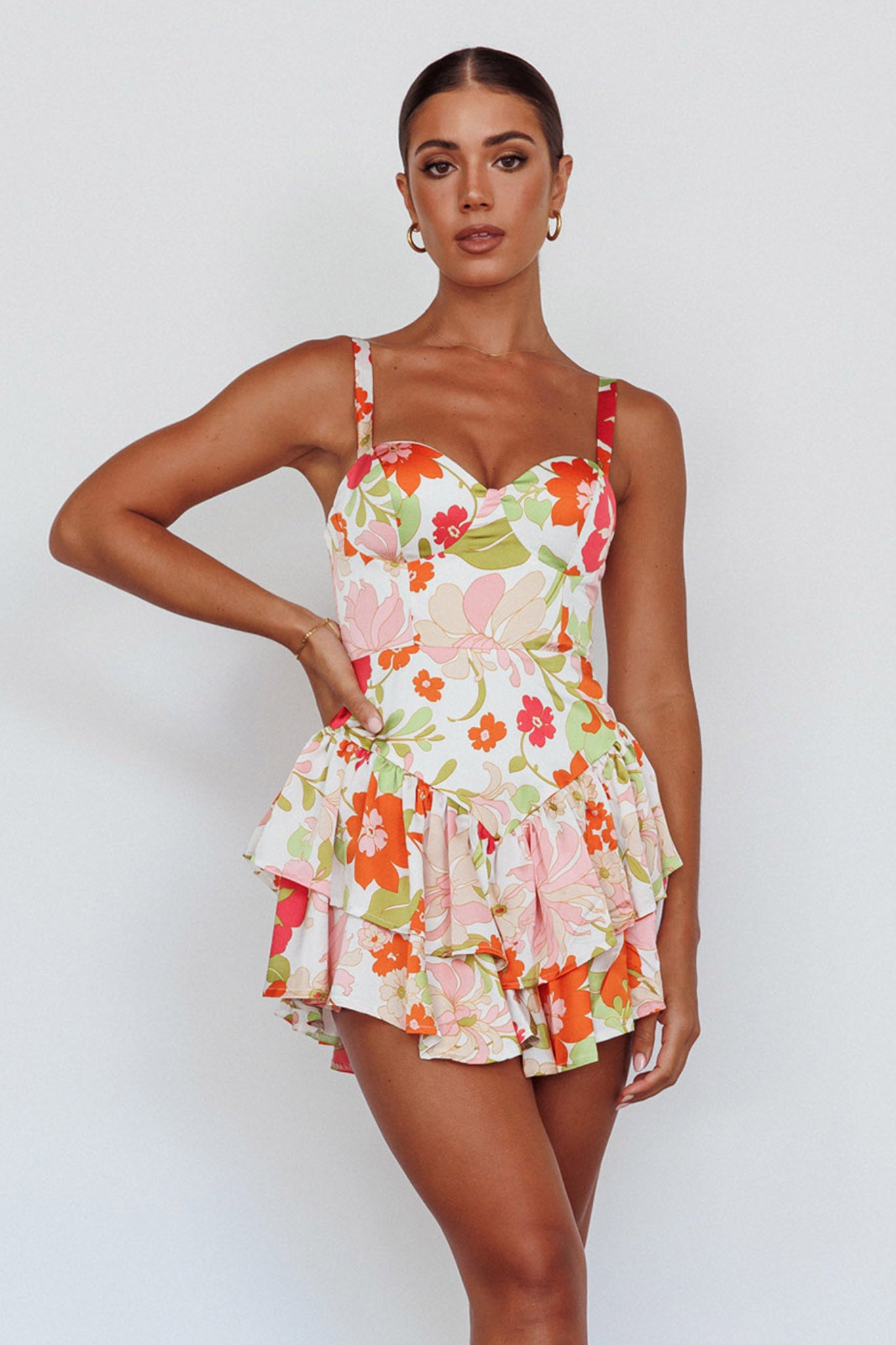 Tuscan Summer Flounce Romper Floral White by Selfie Leslie