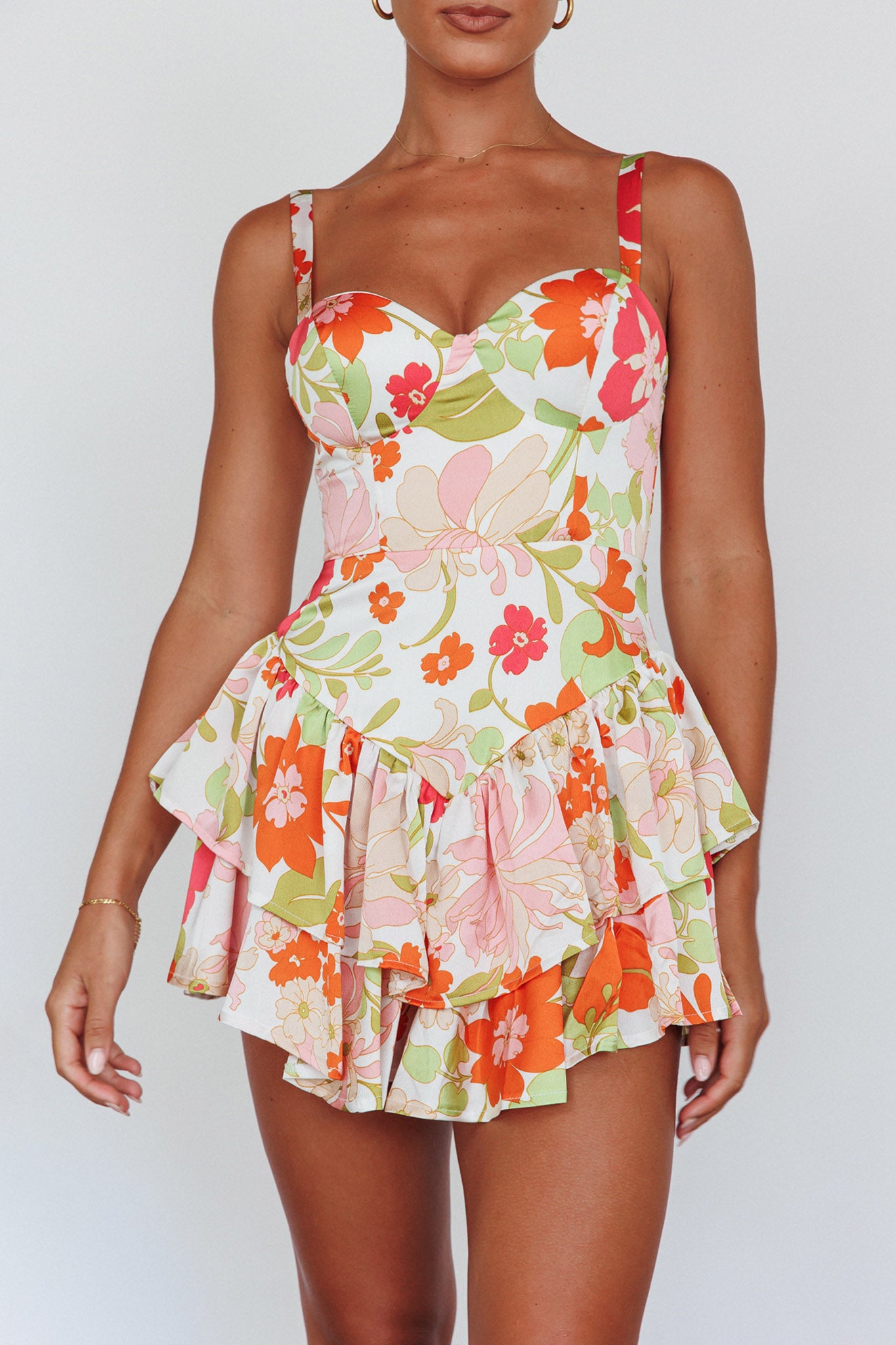 Tuscan Summer Flounce Romper Floral White by Selfie Leslie