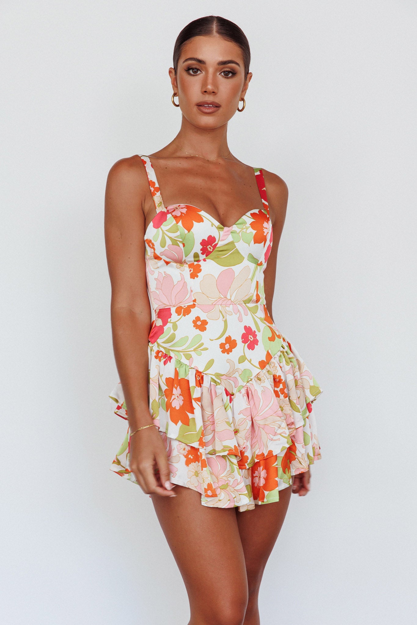 Tuscan Summer Flounce Romper Floral White by Selfie Leslie