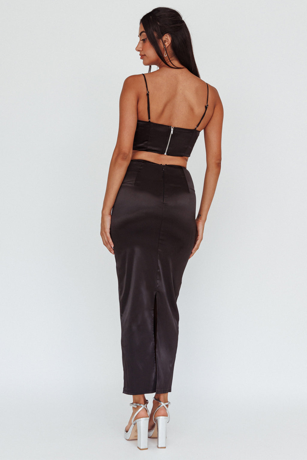 Zeina Satin Midi Skirt Black by Selfie Leslie
