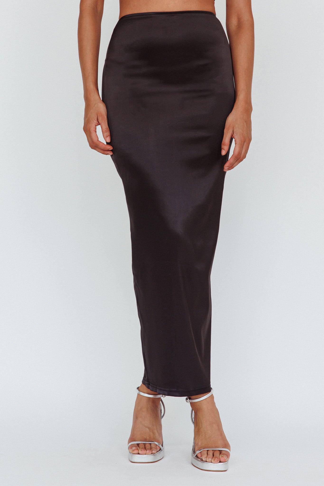 Zeina Satin Midi Skirt Black by Selfie Leslie