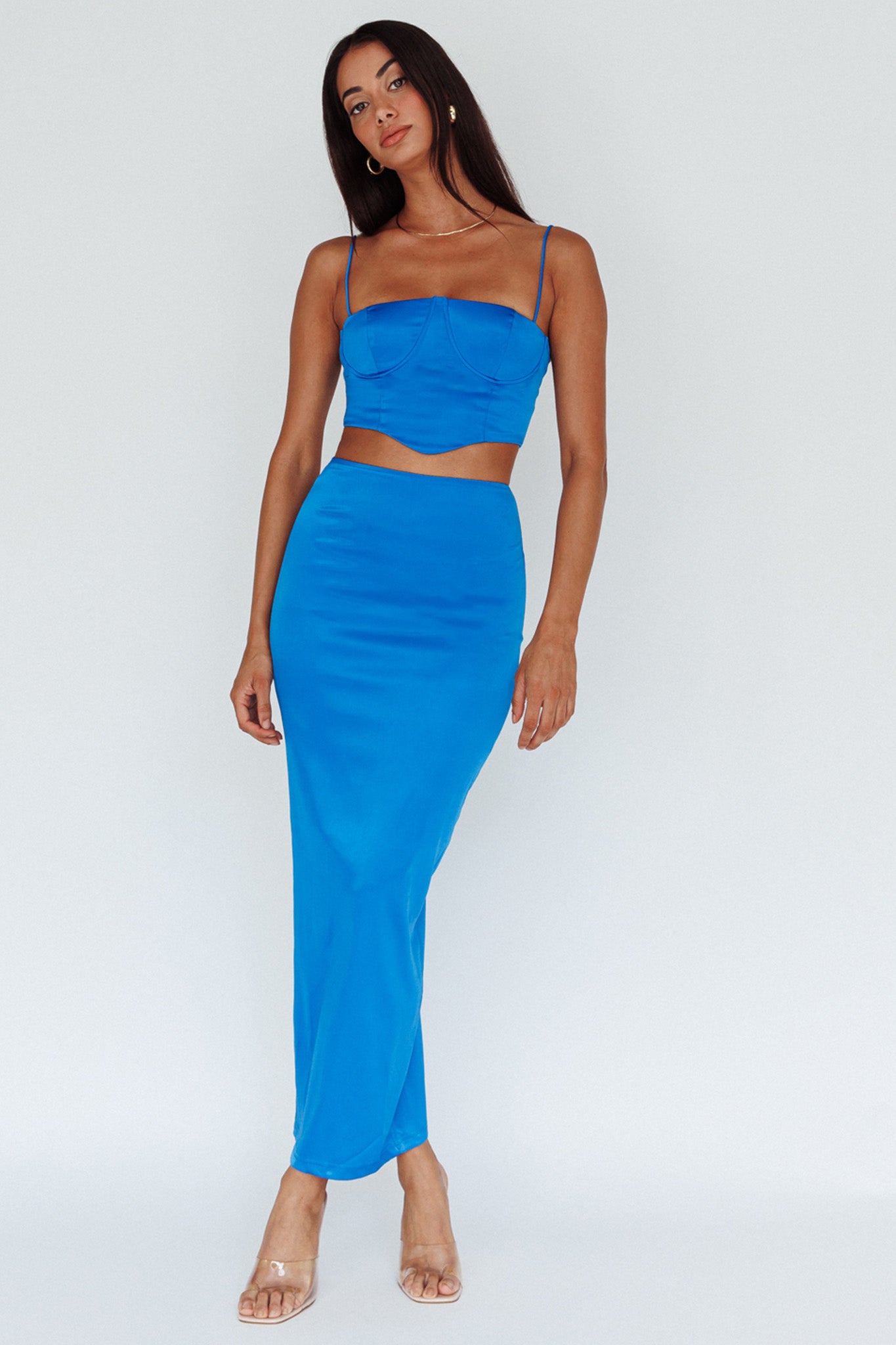 Zeina Satin Midi Skirt Blue by Selfie Leslie