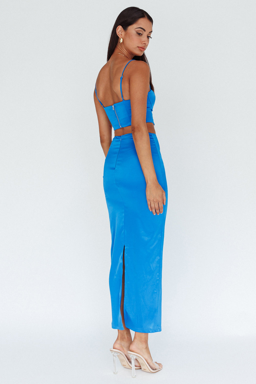 Zeina Satin Midi Skirt Blue by Selfie Leslie