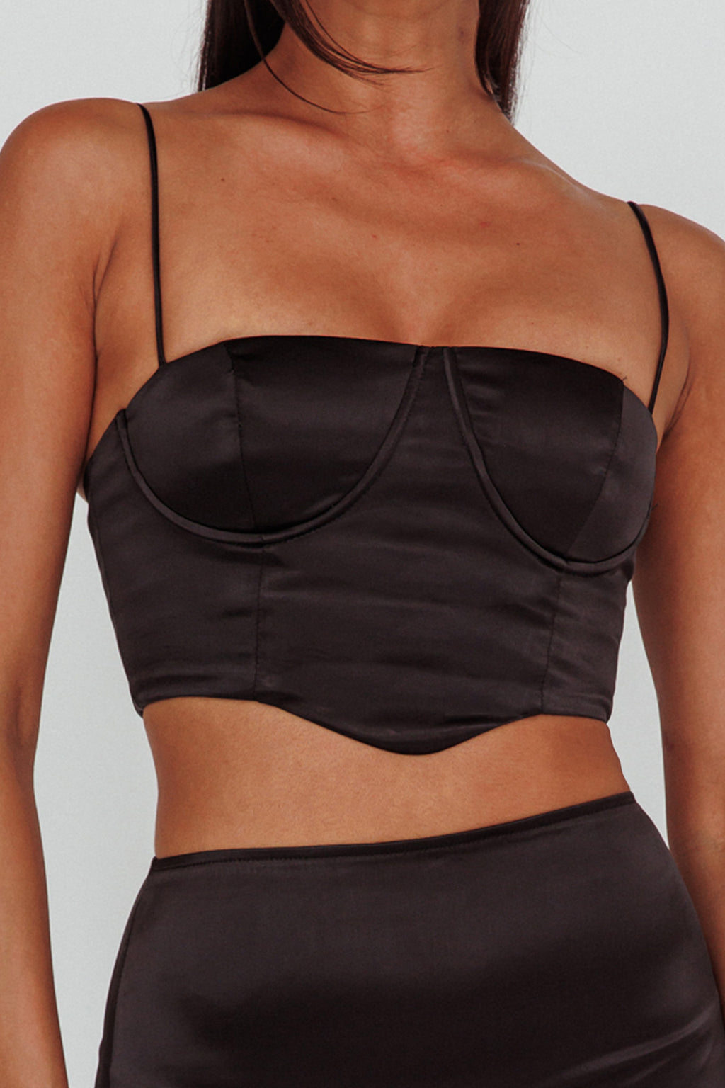 Zeina Satin Crop Top Black by Selfie Leslie