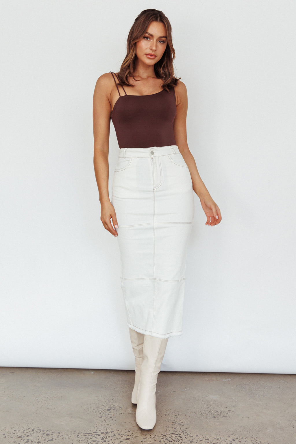 Thalia Pocket Midi Skirt White by Selfie Leslie