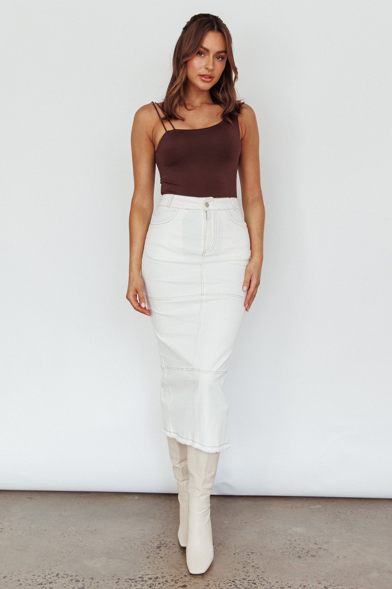 Thalia Pocket Midi Skirt White by Selfie Leslie