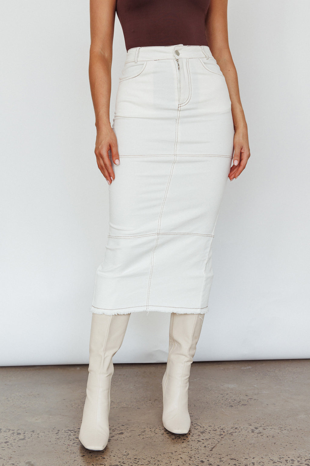 Thalia Pocket Midi Skirt White by Selfie Leslie