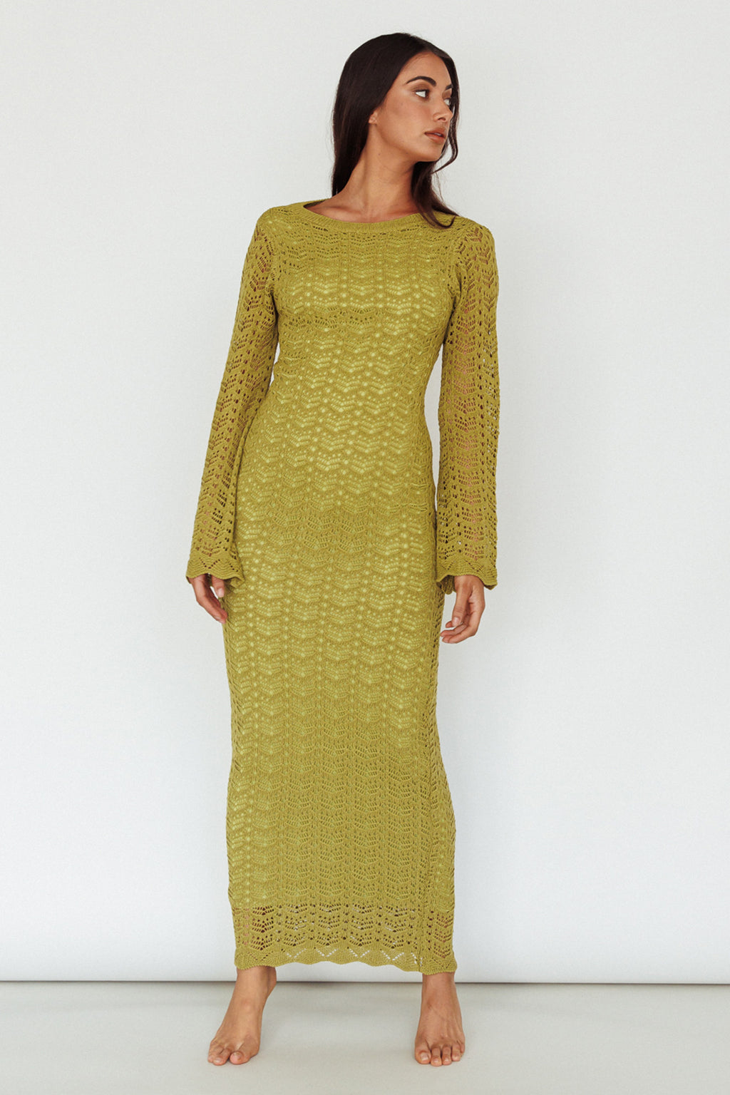 Hyland Open Back Crochet Maxi Dress Olive by Selfie Leslie