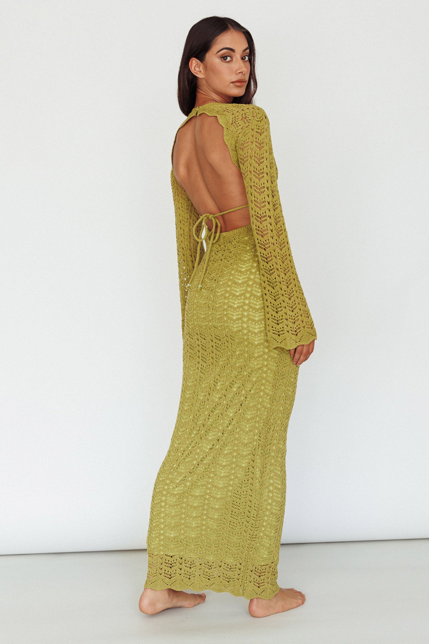 Hyland Open Back Crochet Maxi Dress Olive by Selfie Leslie