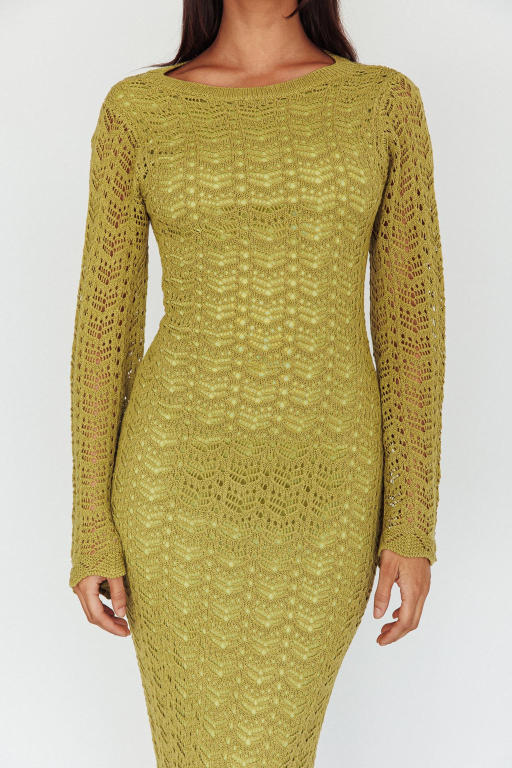 Hyland Open Back Crochet Maxi Dress Olive by Selfie Leslie