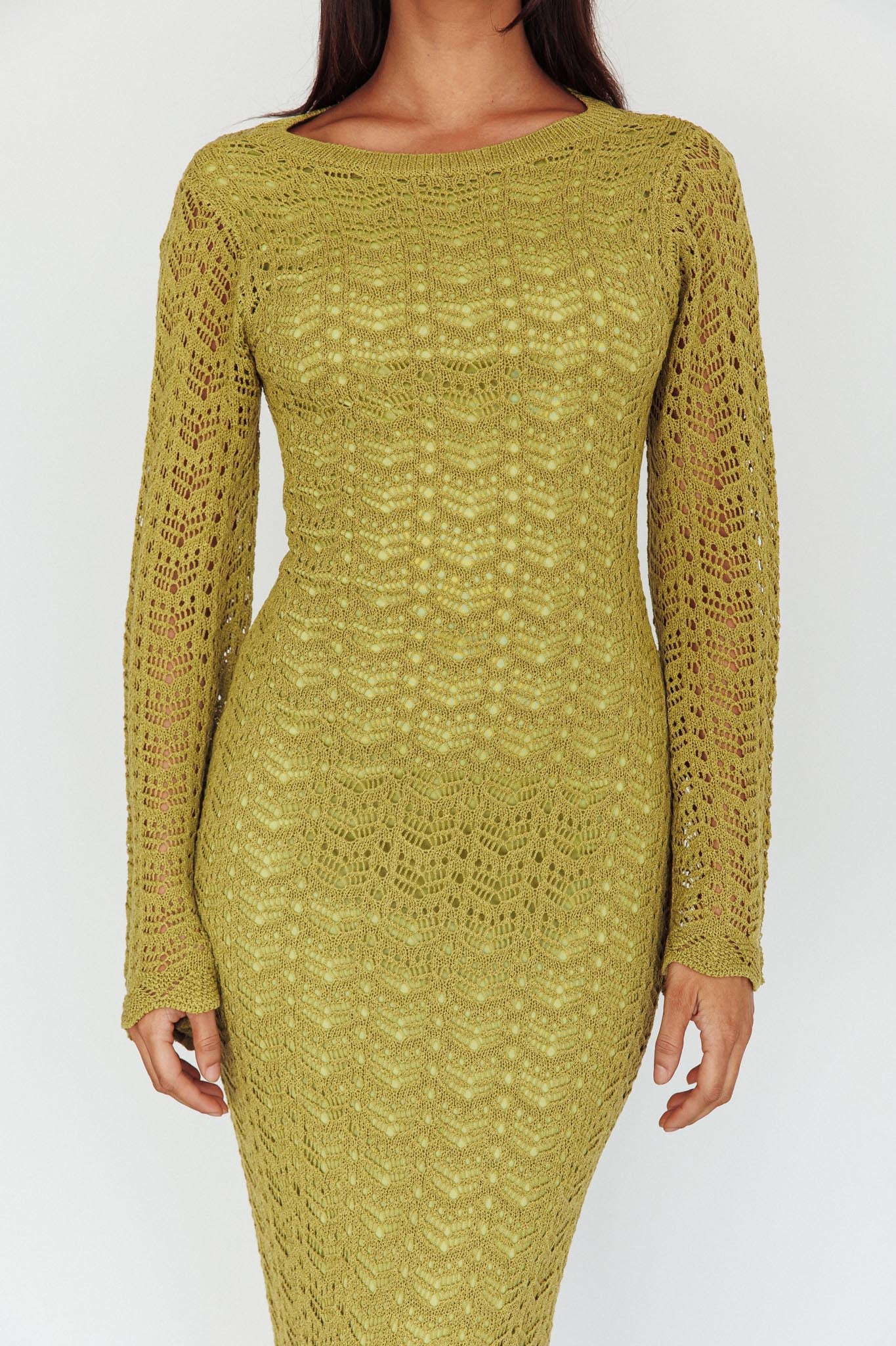 Hyland Open Back Crochet Maxi Dress Olive by Selfie Leslie