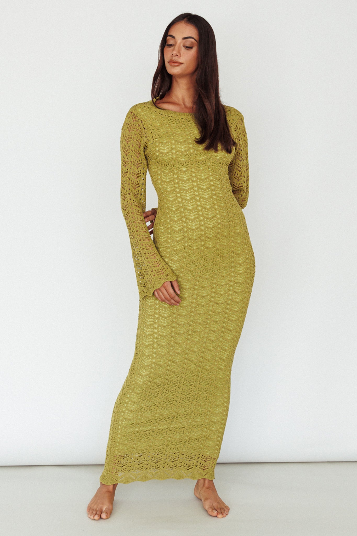 Hyland Open Back Crochet Maxi Dress Olive by Selfie Leslie