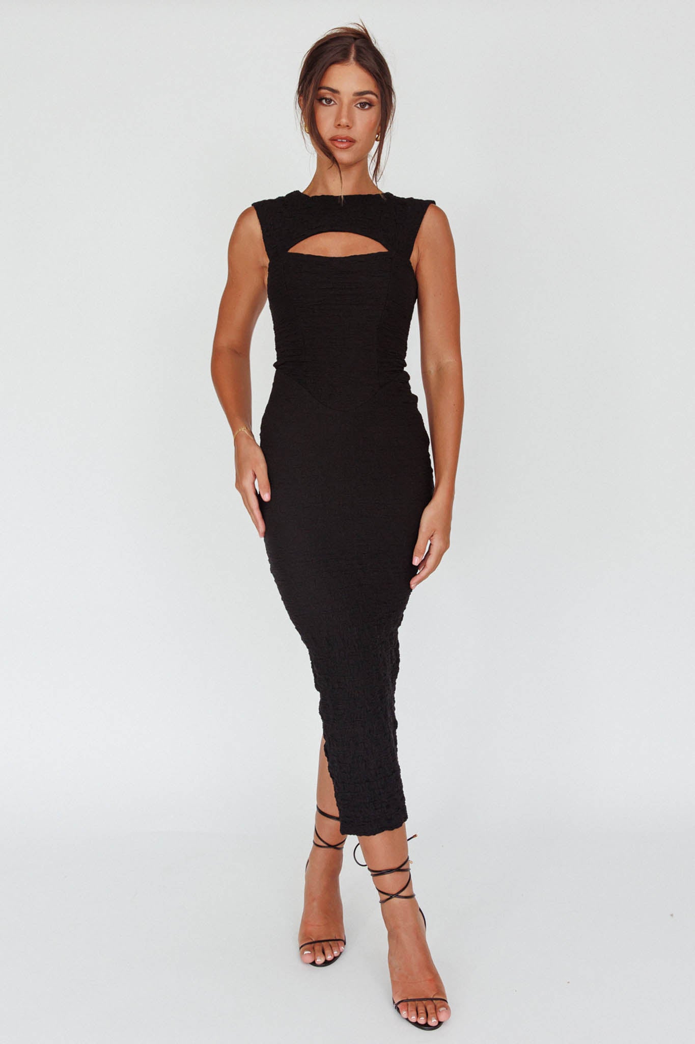 Osaka Lace-Up Back Midi Dress Black by Selfie Leslie