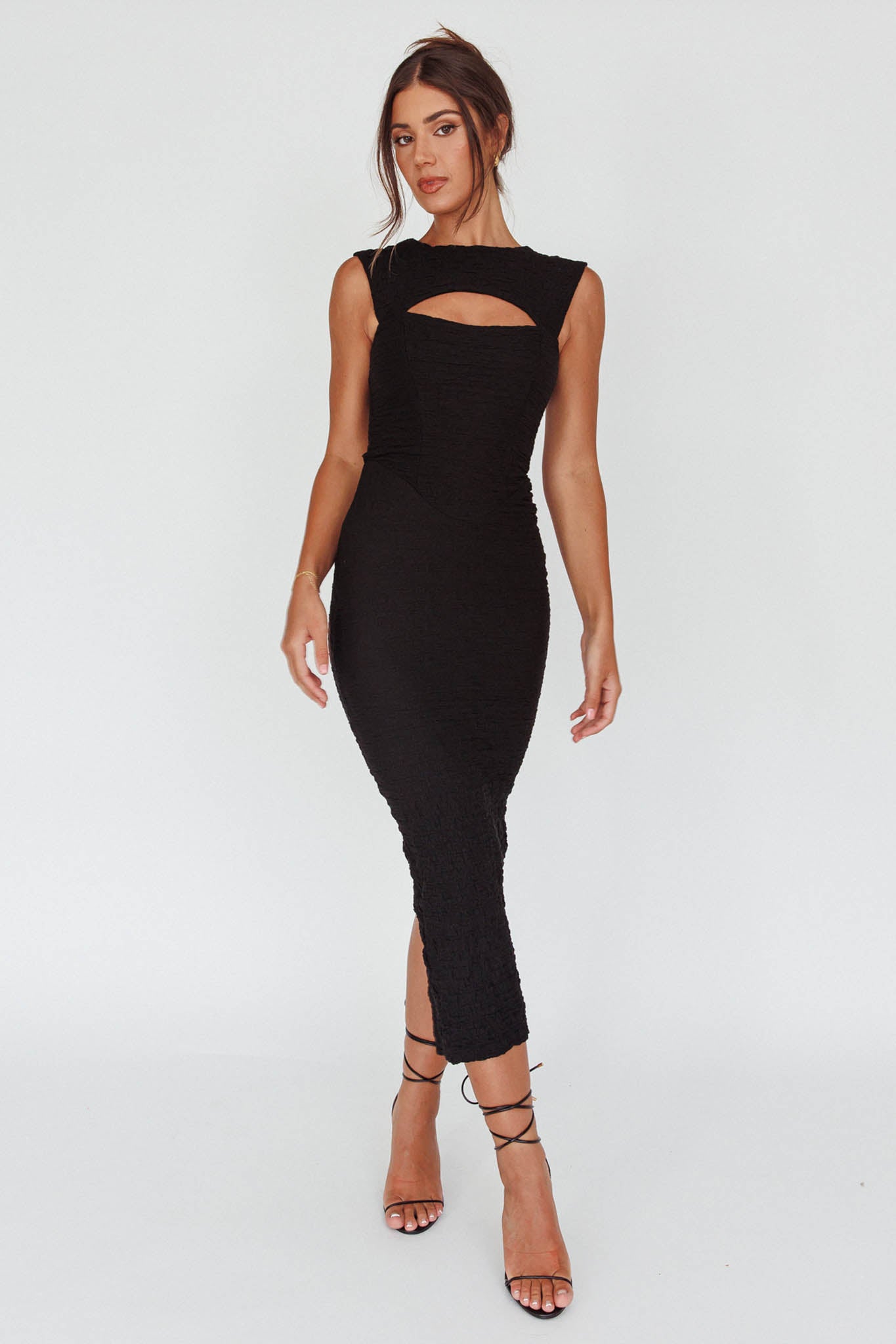 Osaka Lace-Up Back Midi Dress Black by Selfie Leslie