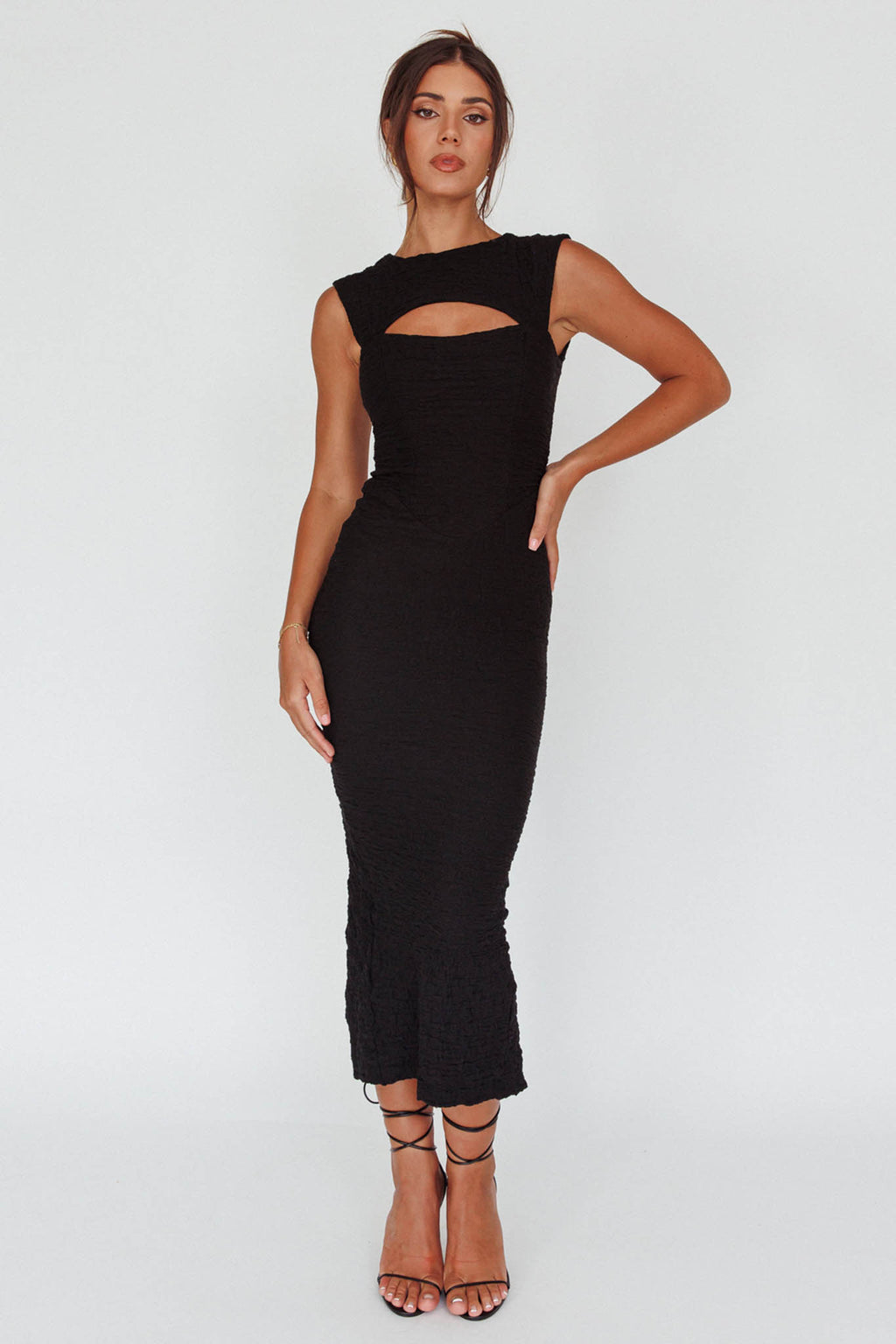Osaka Lace-Up Back Midi Dress Black by Selfie Leslie