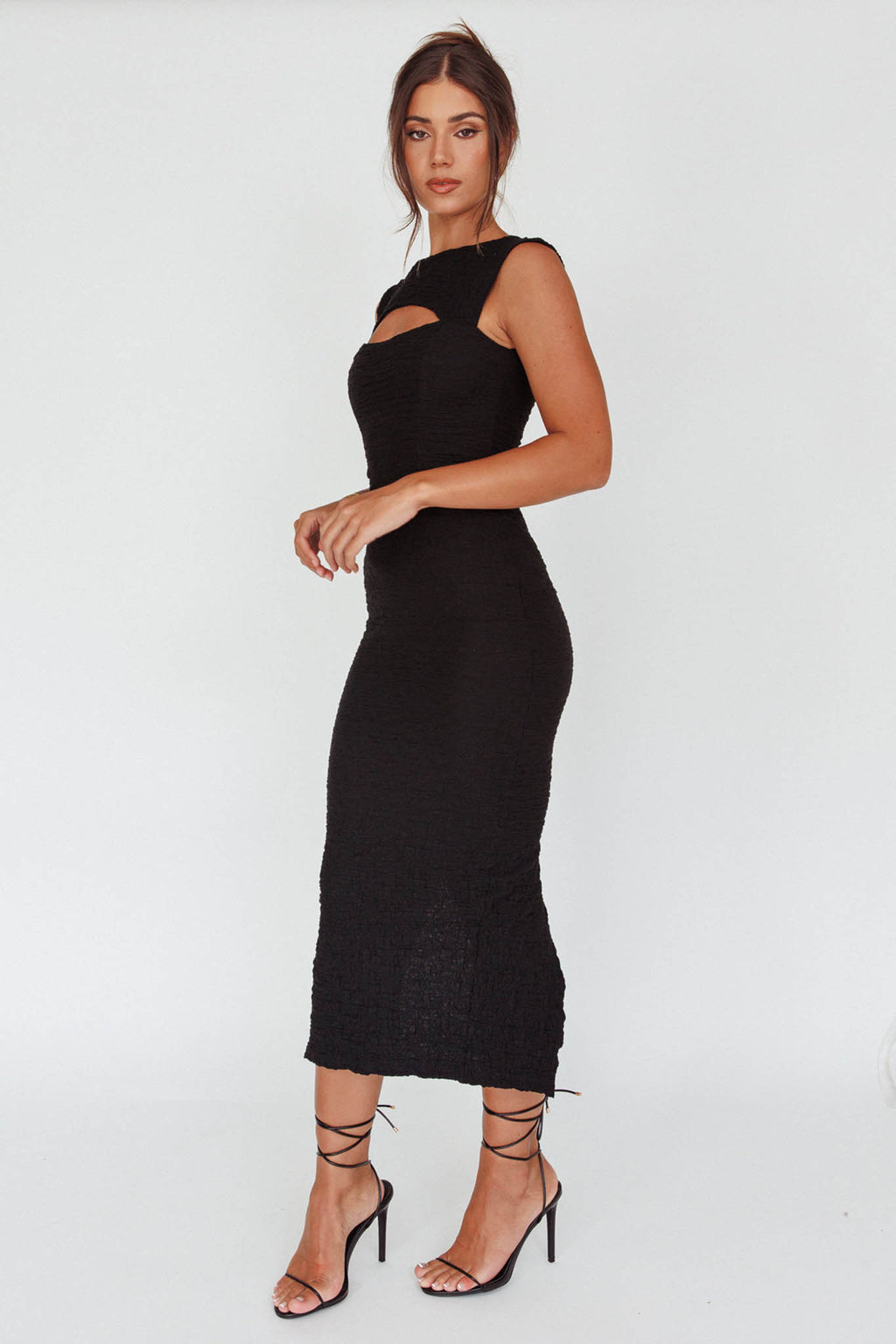 Osaka Lace-Up Back Midi Dress Black by Selfie Leslie