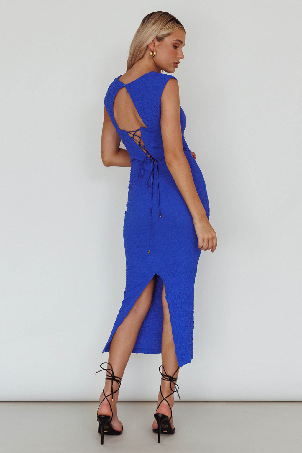 Osaka Lace-Up Back Midi Dress Cobalt by Selfie Leslie