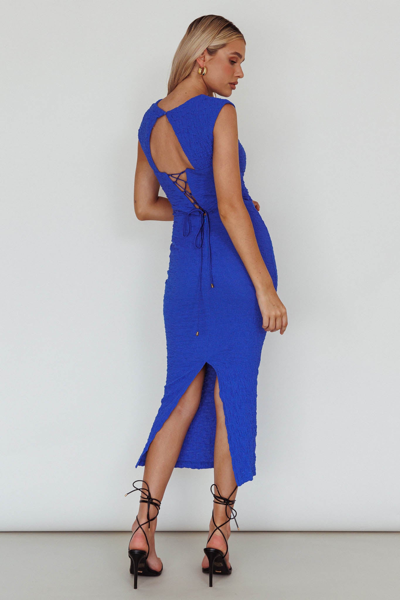 Osaka Lace-Up Back Midi Dress Cobalt by Selfie Leslie
