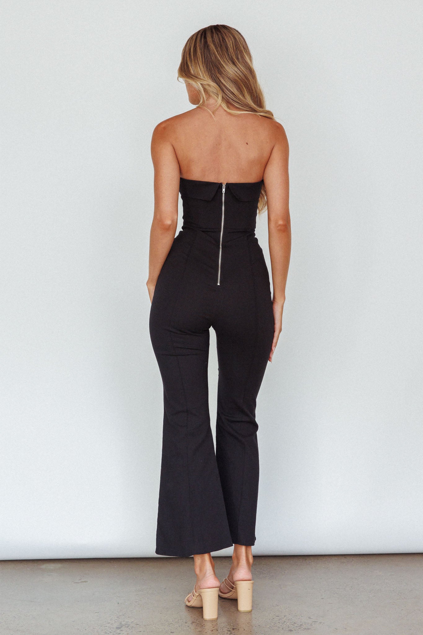 What's The Catch Strapless Jumpsuit Black by Selfie Leslie