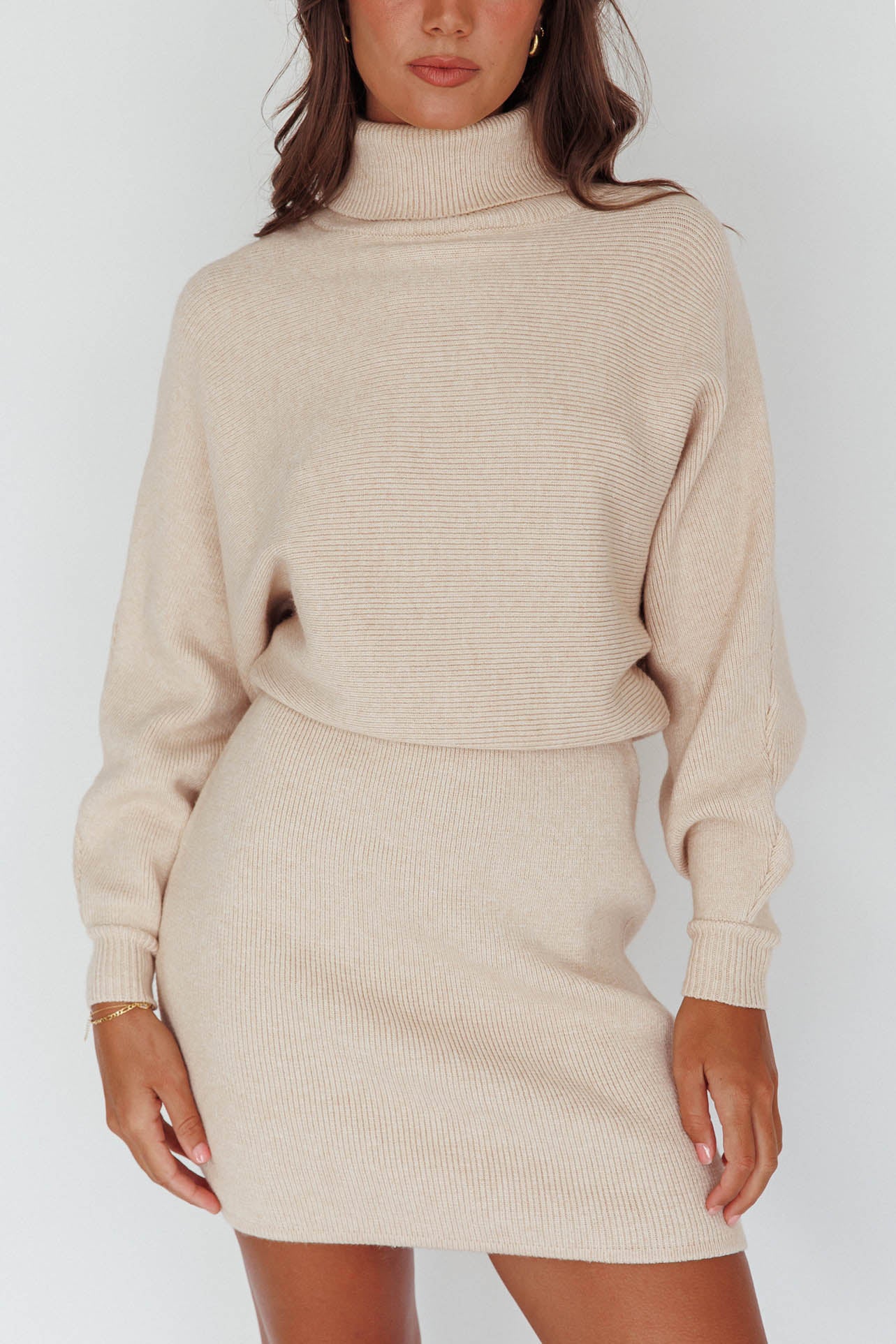 North Star High Neck Sweater Mini Dress Oat by Selfie Leslie
