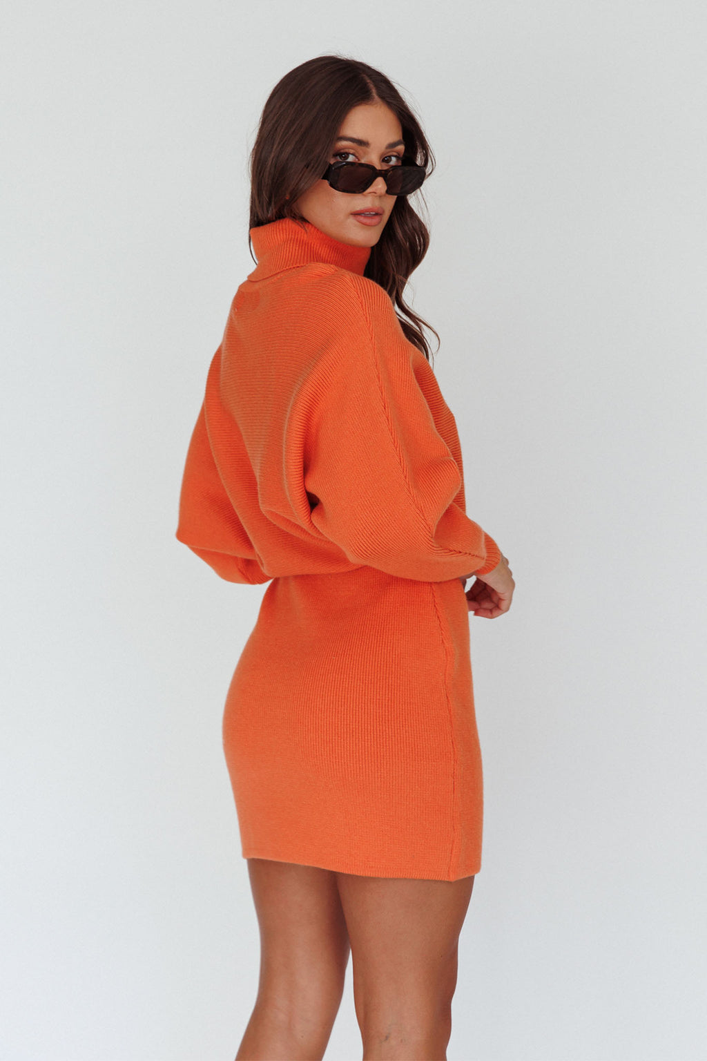North Star High Neck Sweater Mini Dress Orange by Selfie Leslie