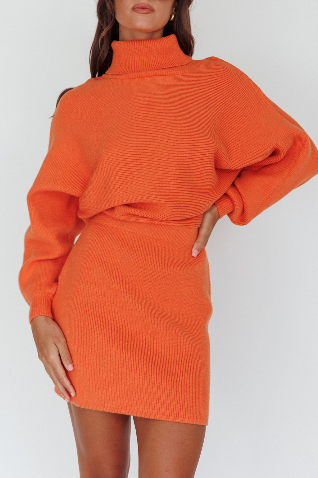 North Star High Neck Sweater Mini Dress Orange by Selfie Leslie