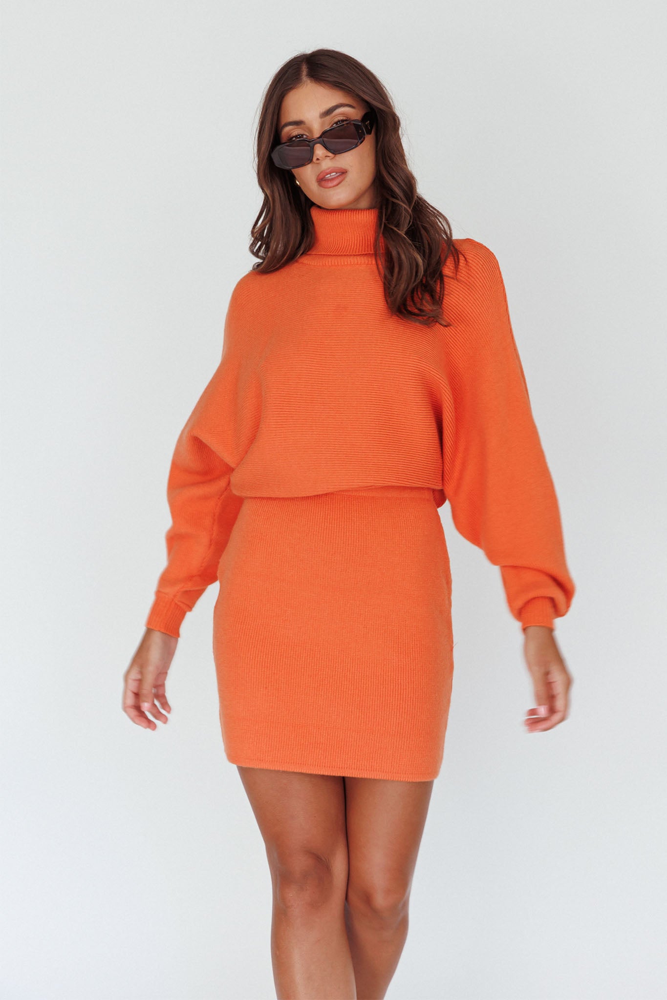 North Star High Neck Sweater Mini Dress Orange by Selfie Leslie