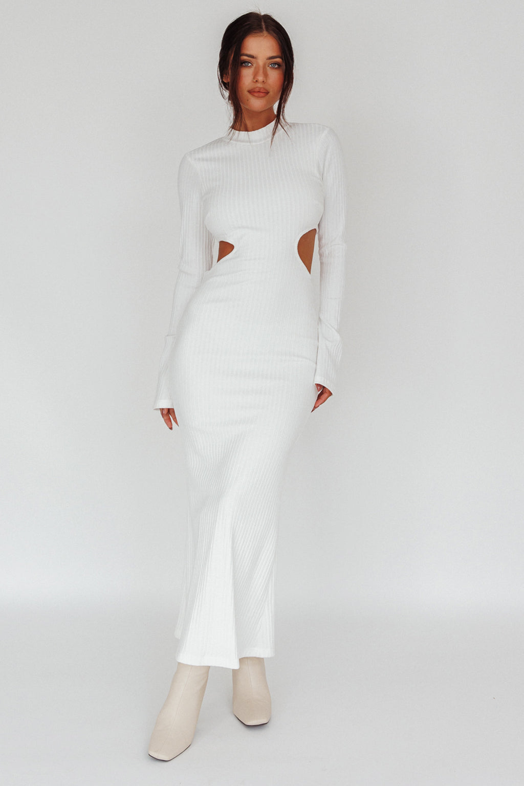 Shianne Long Sleeve Knit Maxi Dress White by Selfie Leslie