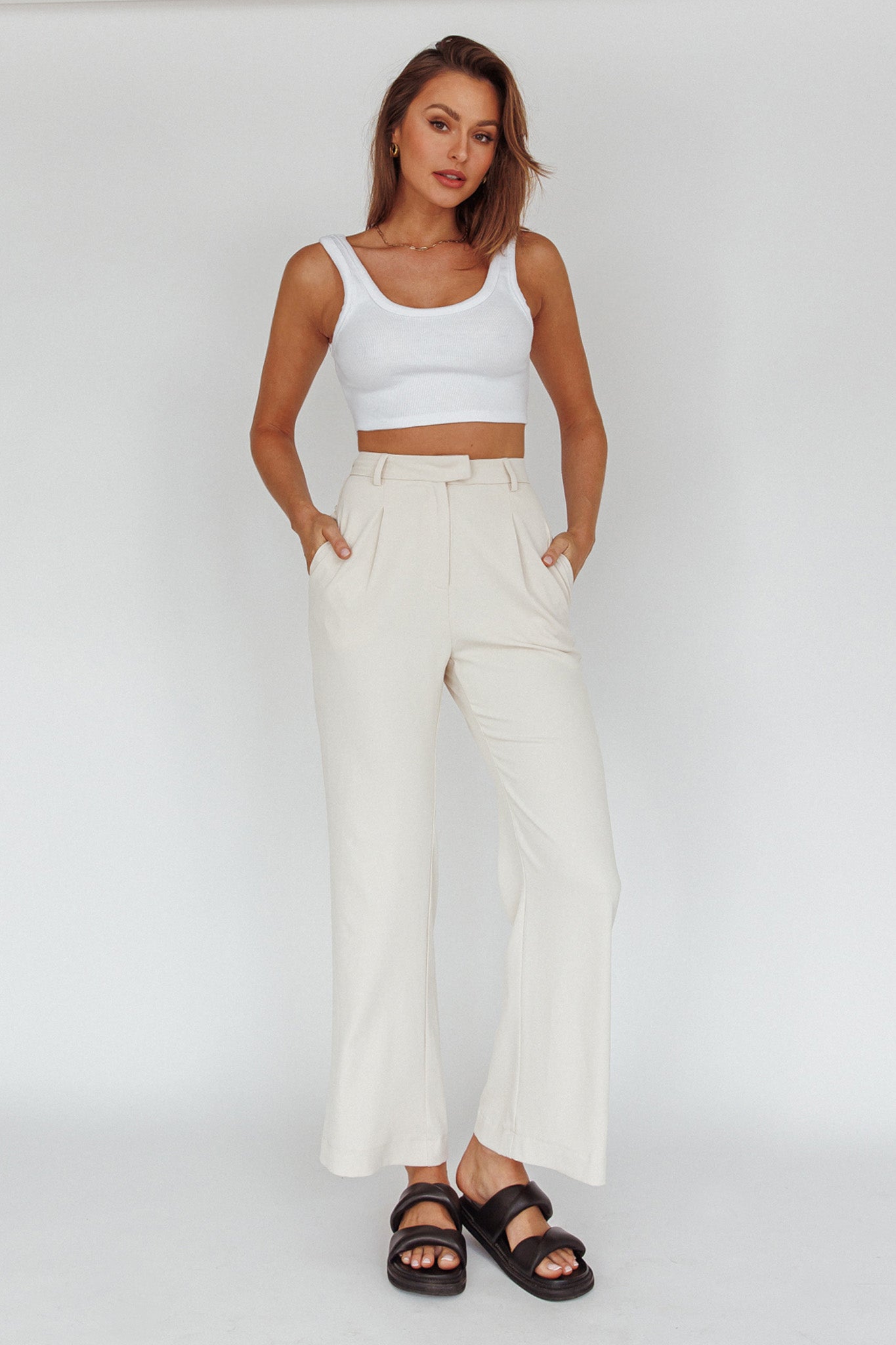 Back To Basics High Waist Pants Stone by Selfie Leslie