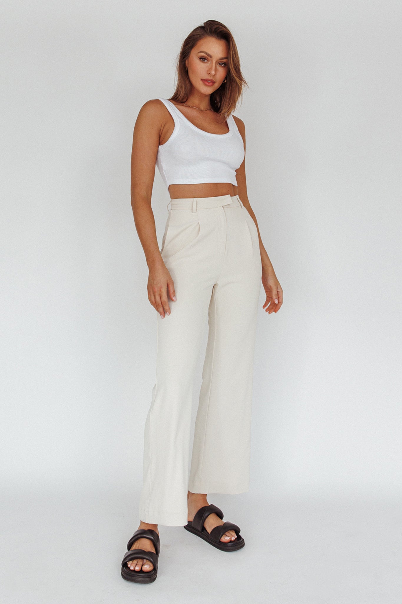 Back To Basics High Waist Pants Stone by Selfie Leslie