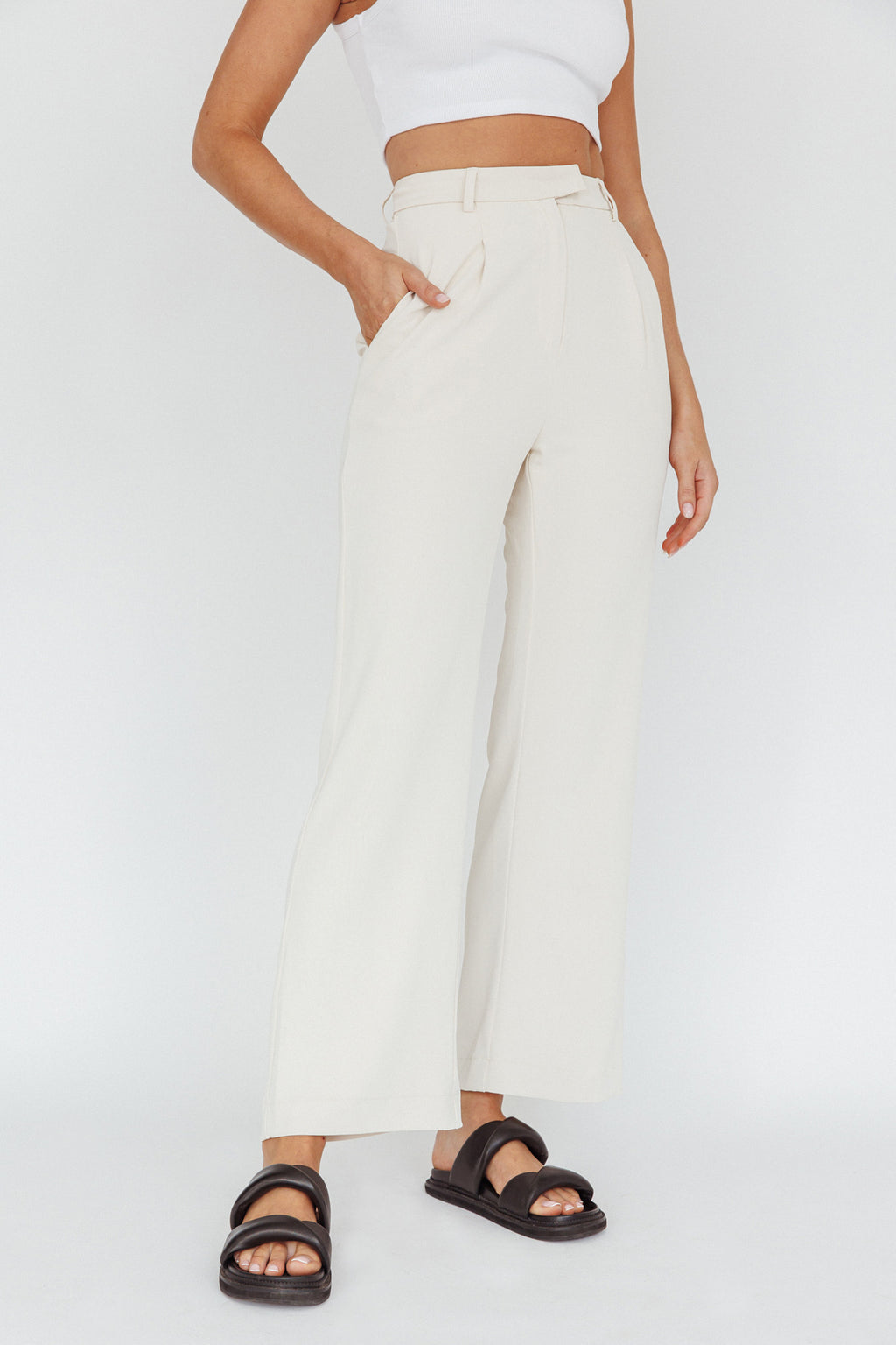 Back To Basics High Waist Pants Stone by Selfie Leslie