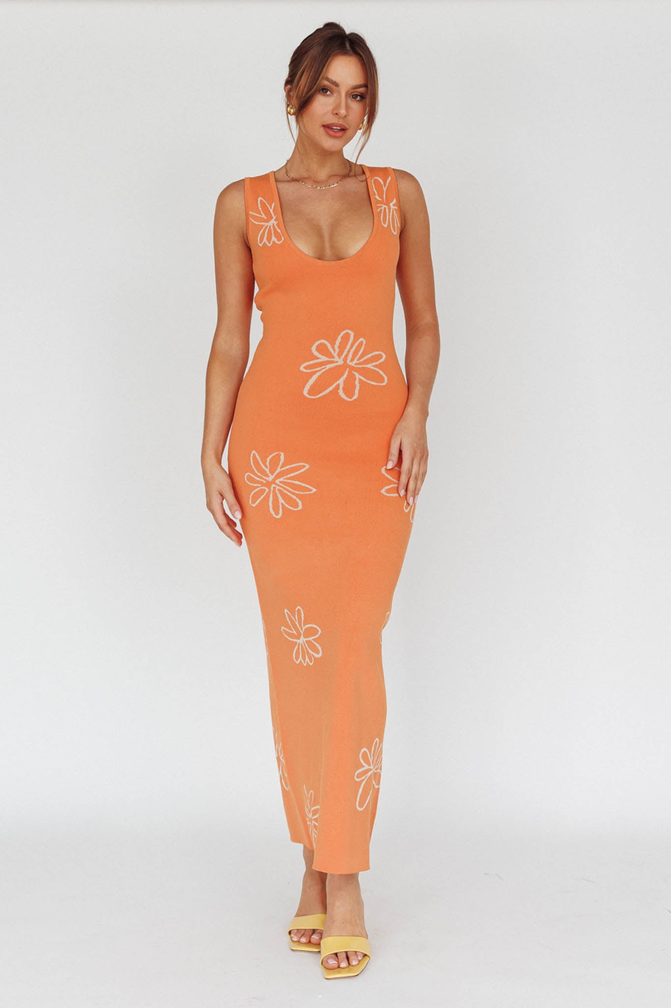 Sunland Knit Maxi Dress Flower Tangerine by Selfie Leslie