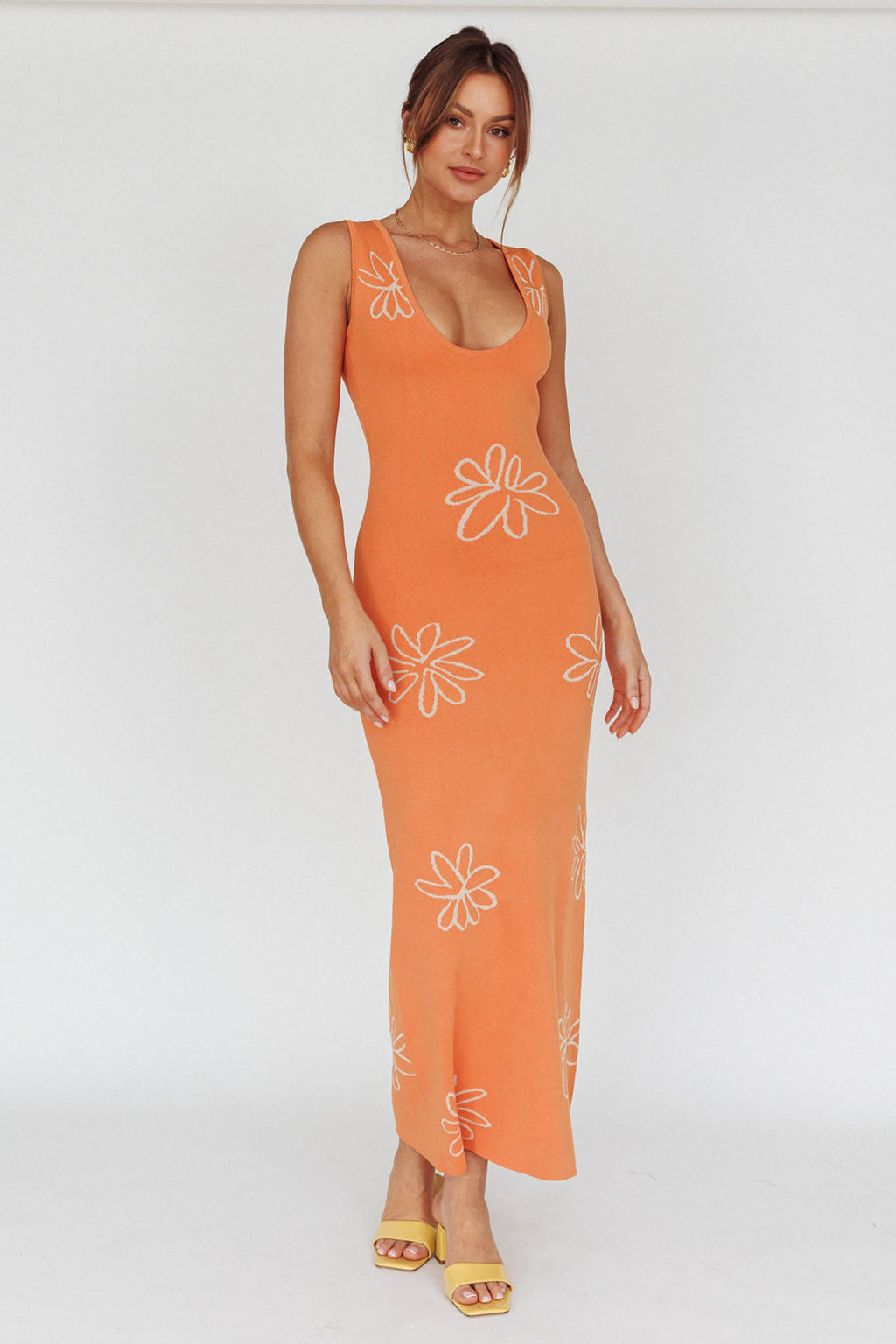 Sunland Knit Maxi Dress Flower Tangerine by Selfie Leslie