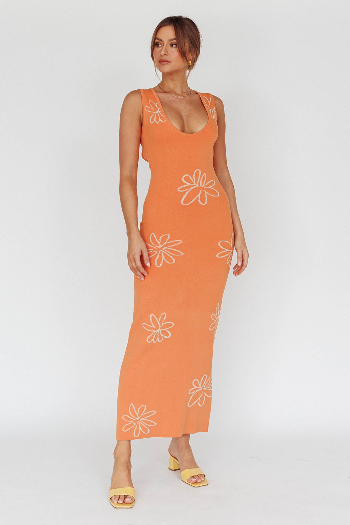 Sunland Knit Maxi Dress Flower Tangerine by Selfie Leslie