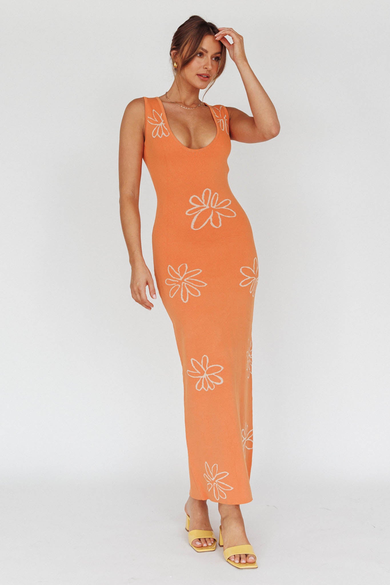Sunland Knit Maxi Dress Flower Tangerine by Selfie Leslie
