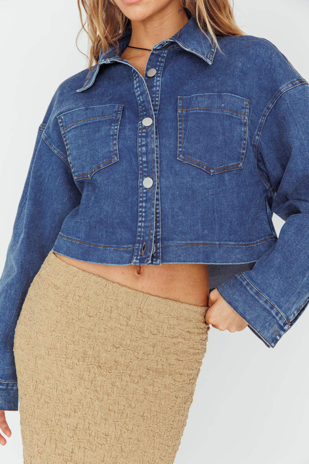 Fair Game Button-Up Jacket Dark Blue by Selfie Leslie
