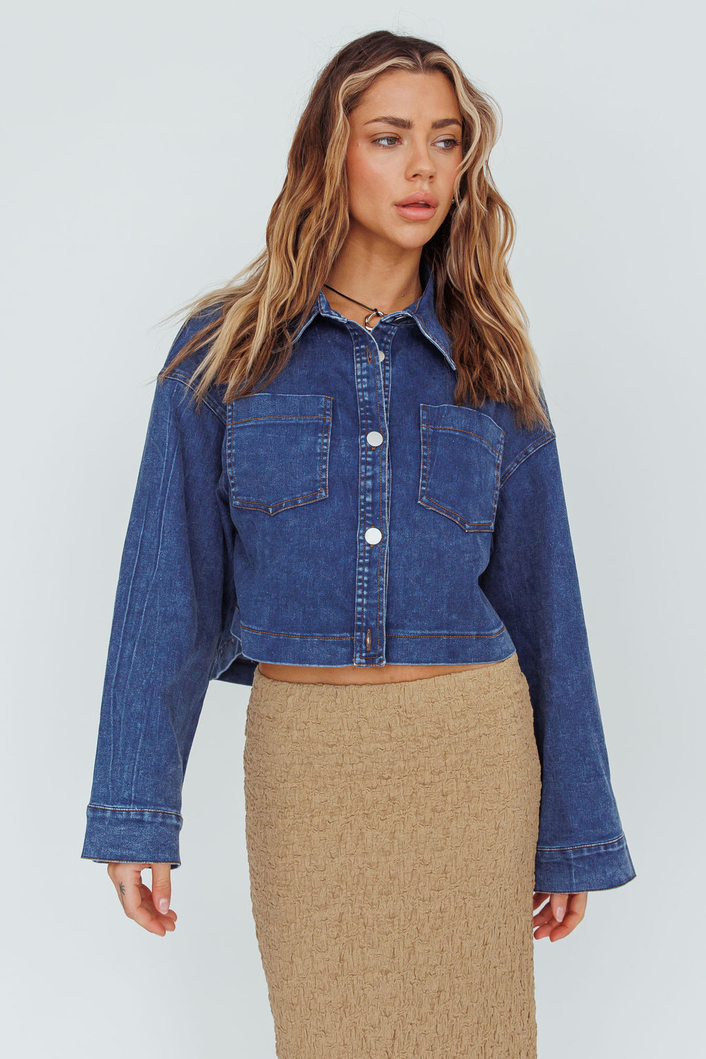 Fair Game Button-Up Jacket Dark Blue by Selfie Leslie