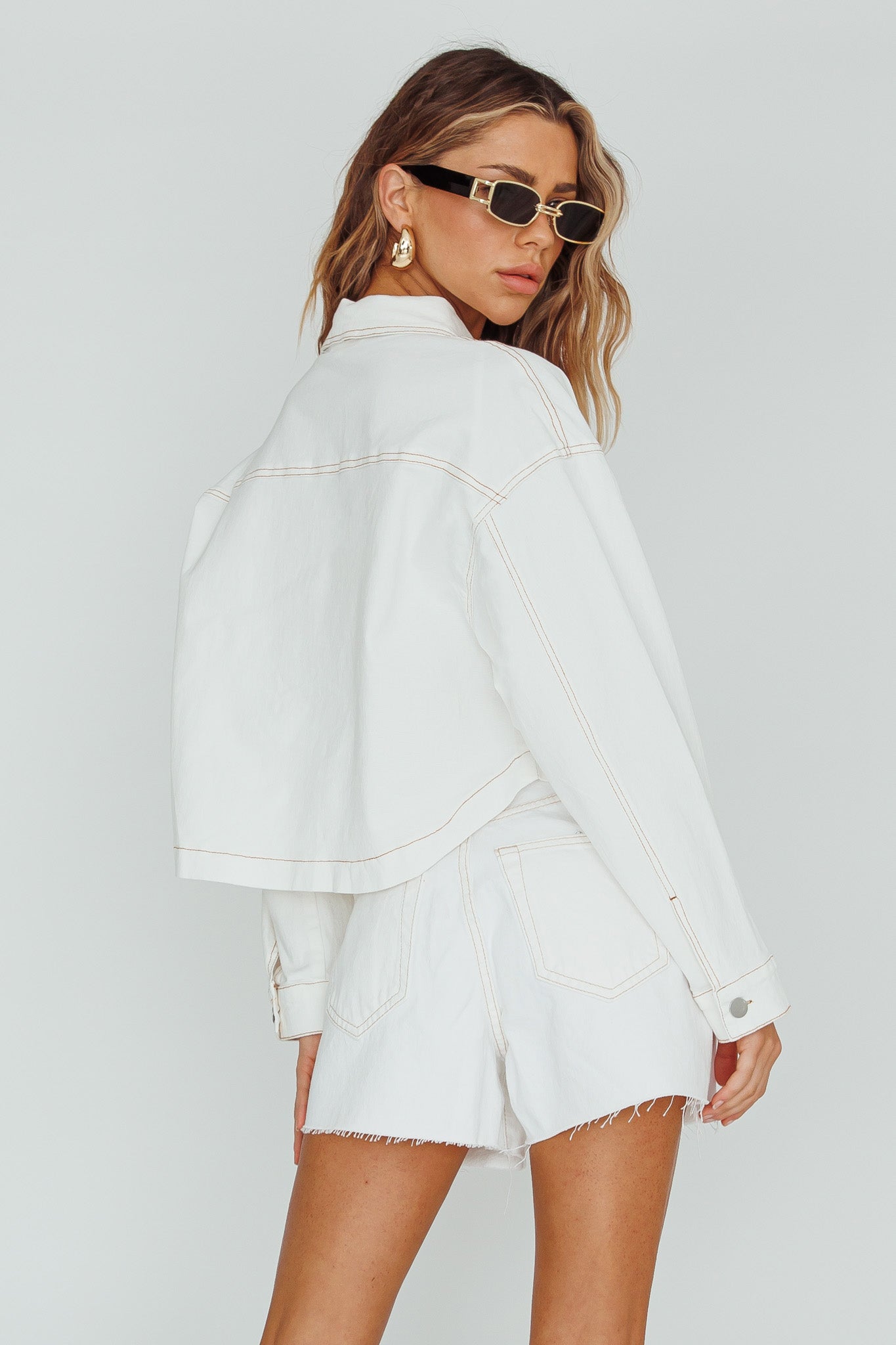 Fair Game Button-Up Jacket White by Selfie Leslie